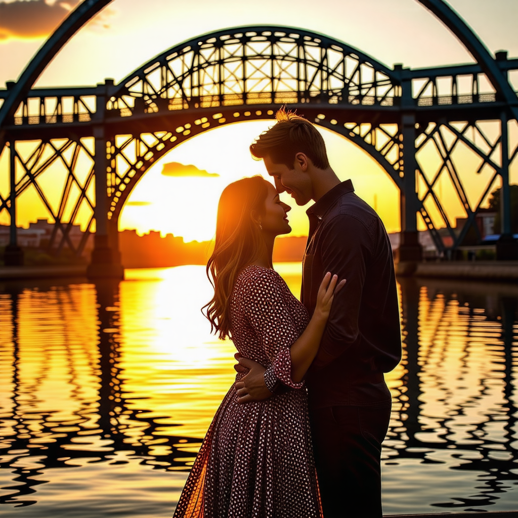 로복 강 다리 위에서 감성 넘치는 포즈를 취하는 모습