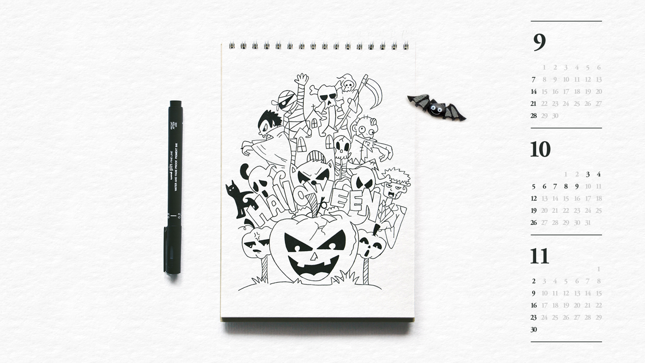 09 할로윈 스케치 B - 2025년10월 노트북배경화면