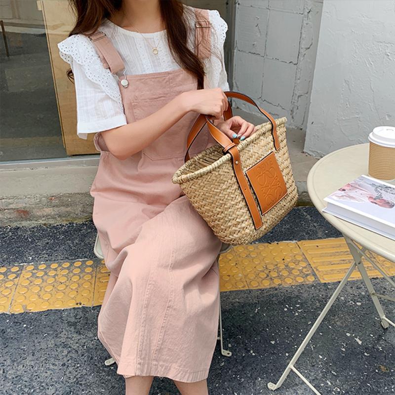 뒷트임 핑크 데님 멜빵스커트 빅사이즈 청치마