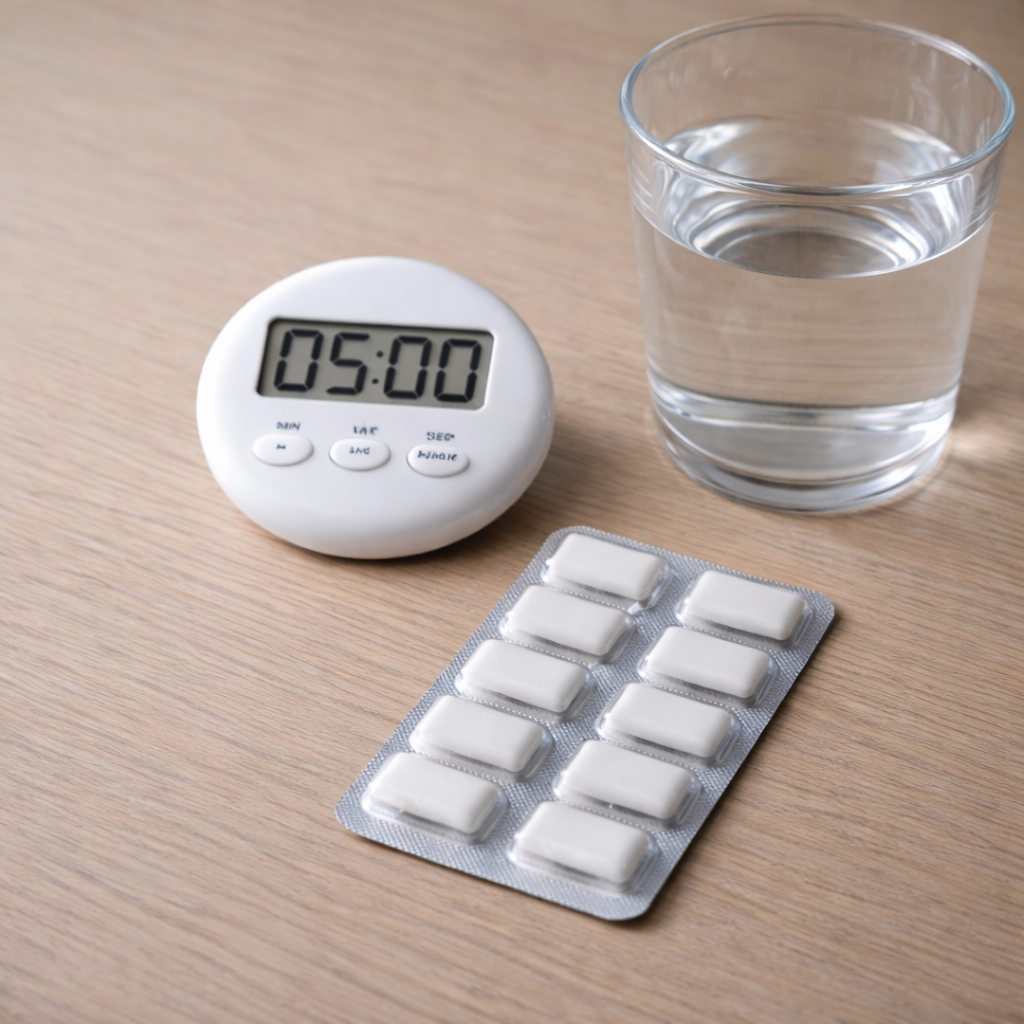 금연 중 갈망을 몇 분만 넘기는 대체 루틴을 상징하는 정물 이미지