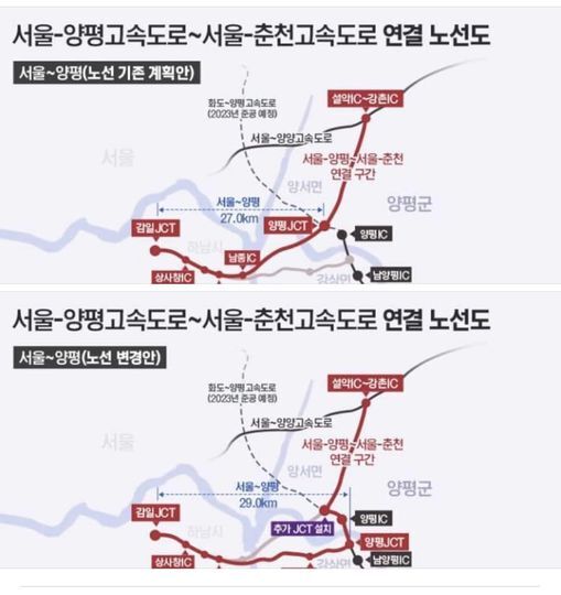 서울-양평-춘천 연결 노선도