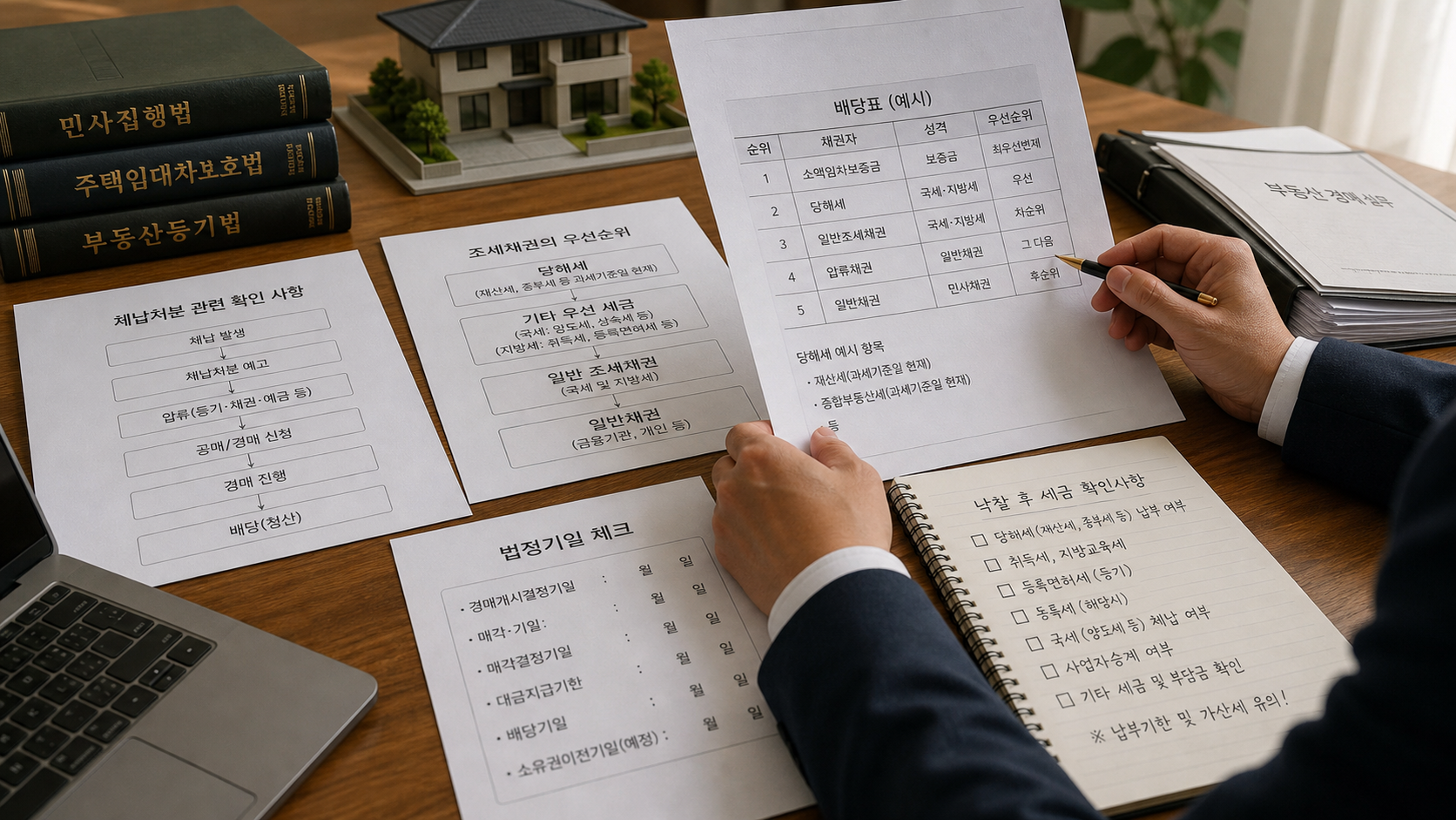 체납처분와 조세채권를 법원 서류에서 확인하는 모습