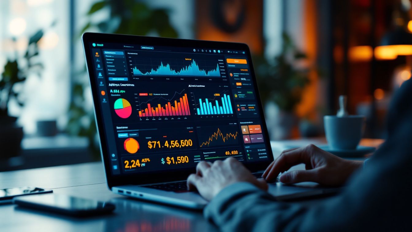 노트북으로 차트를 보고 있는 남자