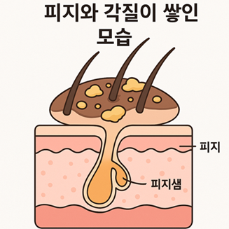 피지와 각질이 쌓인 모습