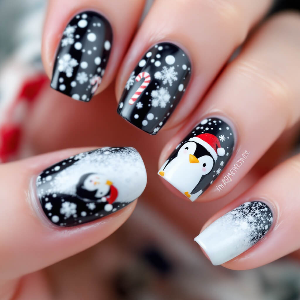 겨울 동물 네일