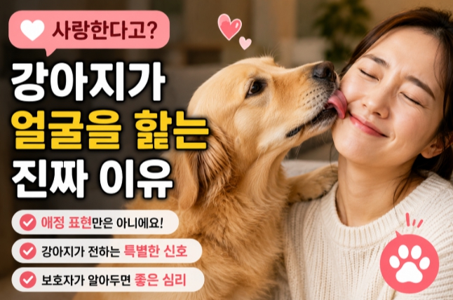반려견이 보호자 얼굴을 자꾸 핥는 이유를 설명하는 이미지