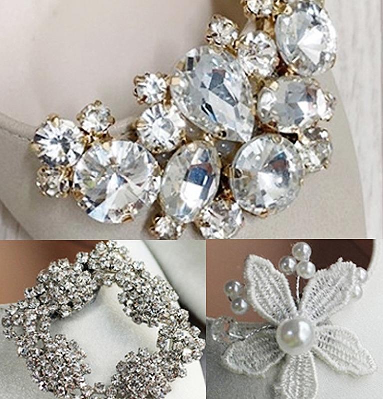 국내제작 핸드메이드 웨딩슈즈 코사지 소품 큐빅 신발악세사리 브로치 셀프웨딩 장식 클립 스몰리쉬