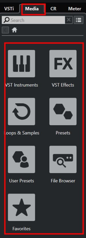 Media 탭의 VST Instrument