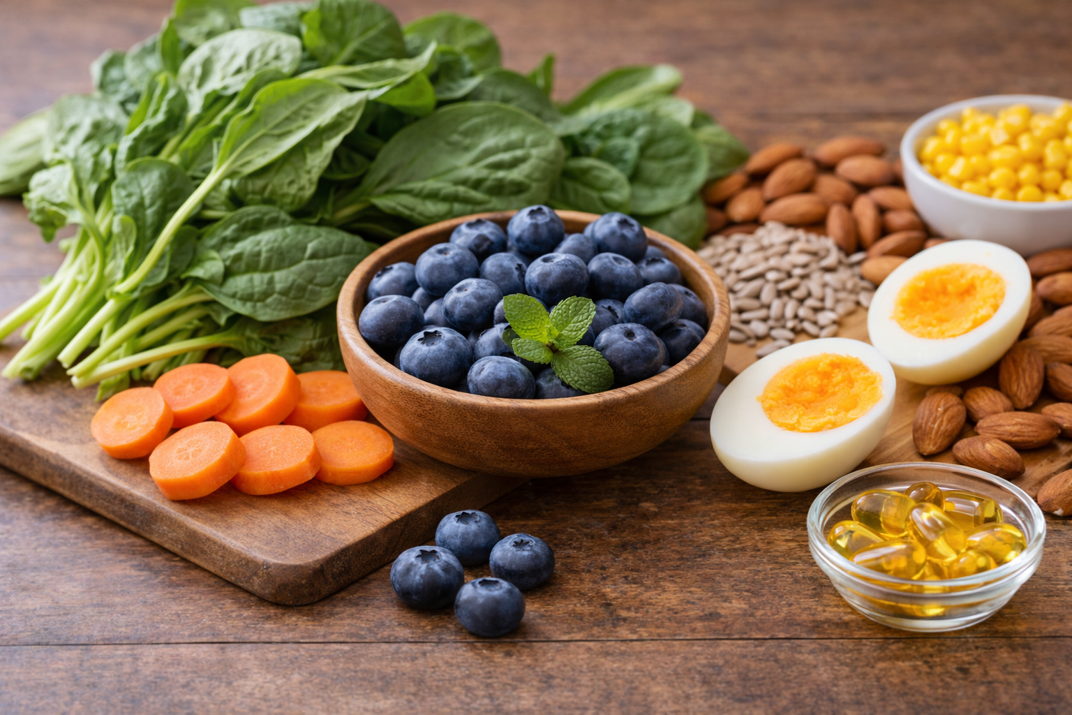 눈 건강에 좋은 루테인과 안토시아닌이 풍부한 채소와 과일 사진