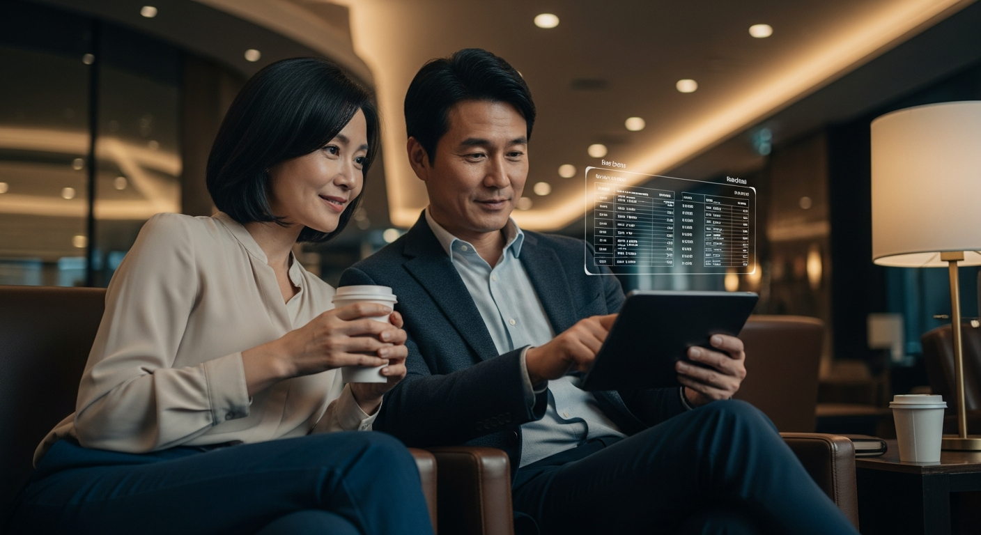 트래블로그 스카이패스 카드로 공항 라운지 무료 혜택을 즐기는 시니어 여행객