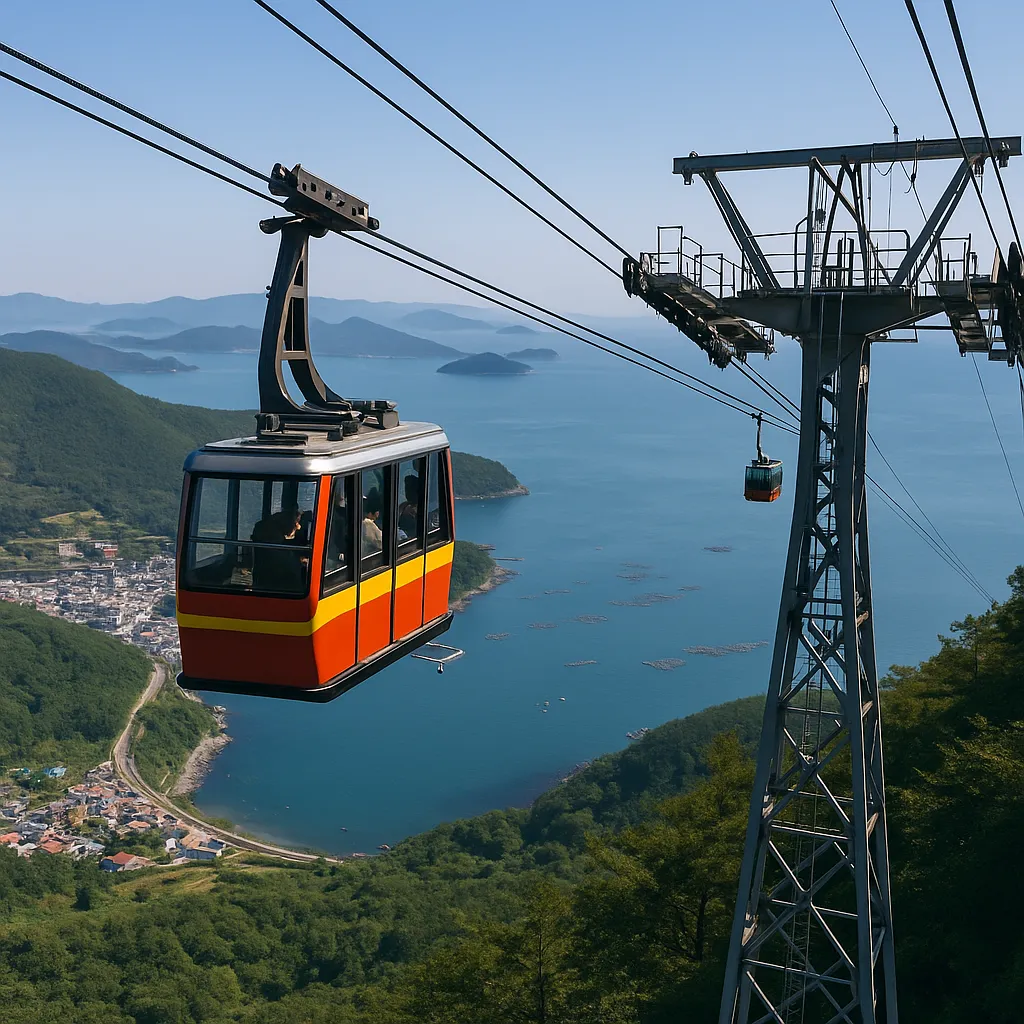 미륵산 케이블카에서 내려다본 통영 바다 풍경