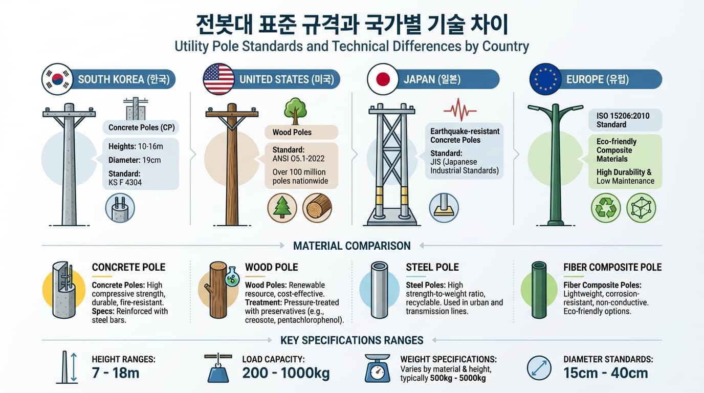 전봇대 표준 규격과 국가별 기술 차이