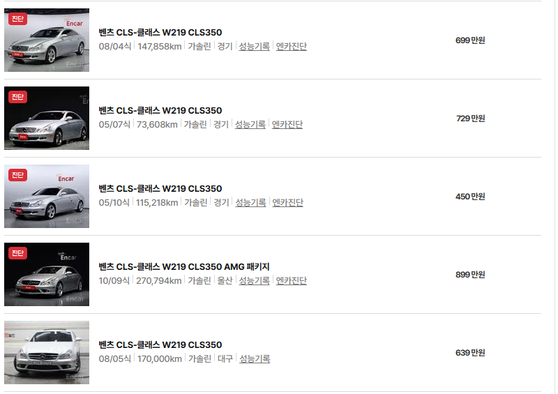 벤츠 CLS 클래스 중고차 가격 시세표 유지비