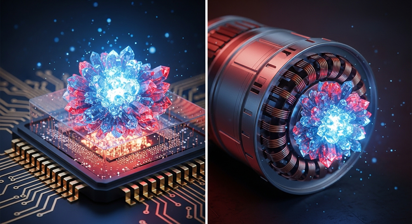 첨단 장비와 희토류 광물을 상징하는 모습