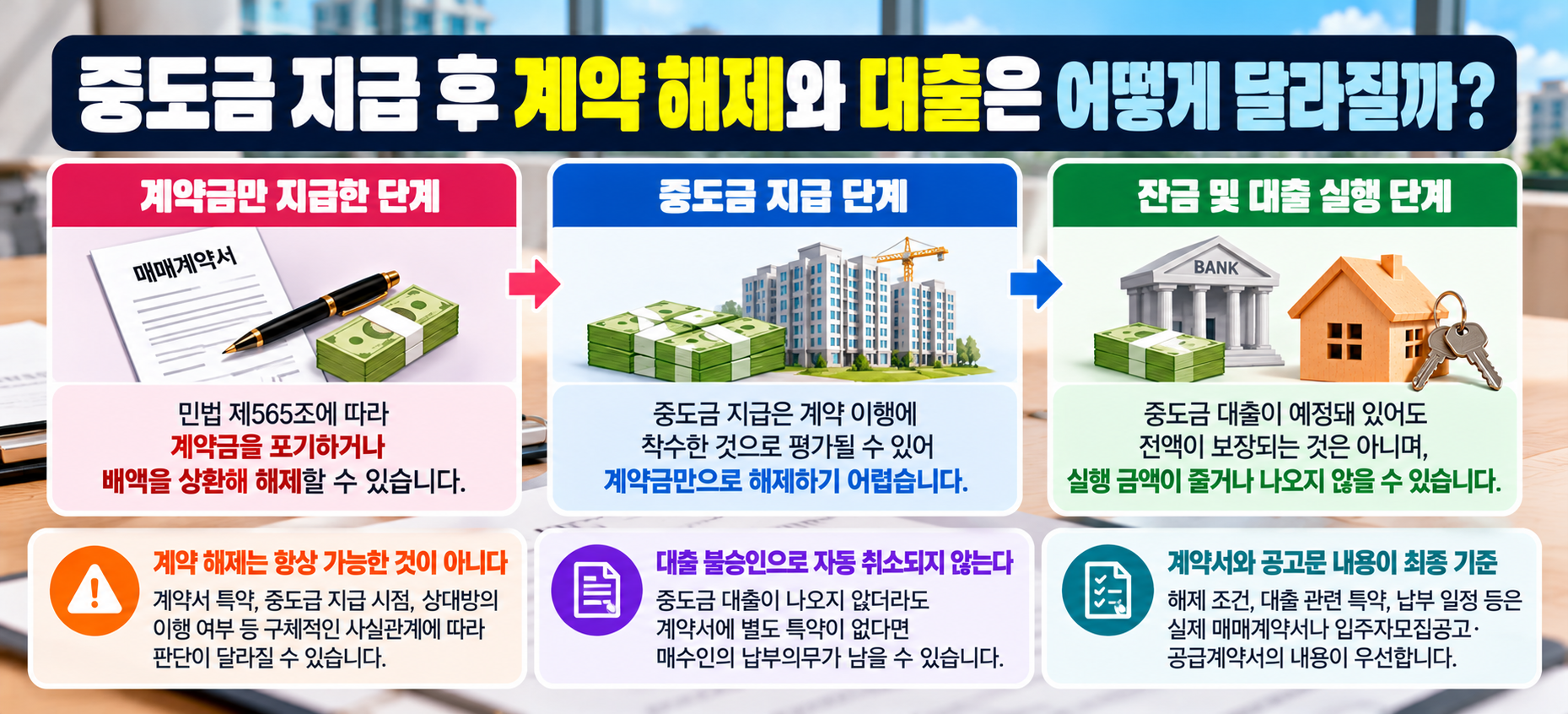 아파트 중도금 지급 후 계약 해제와 대출 위험 안내 이미지