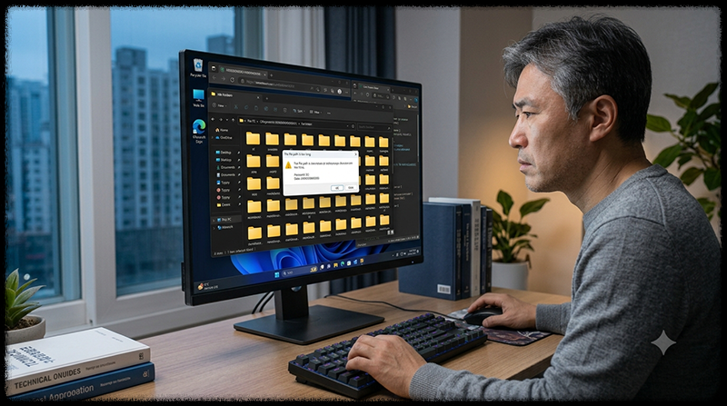 Windows 11에서 파일 경로가 너무 길어 복사할 수 없다는 오류가 나타난 모습