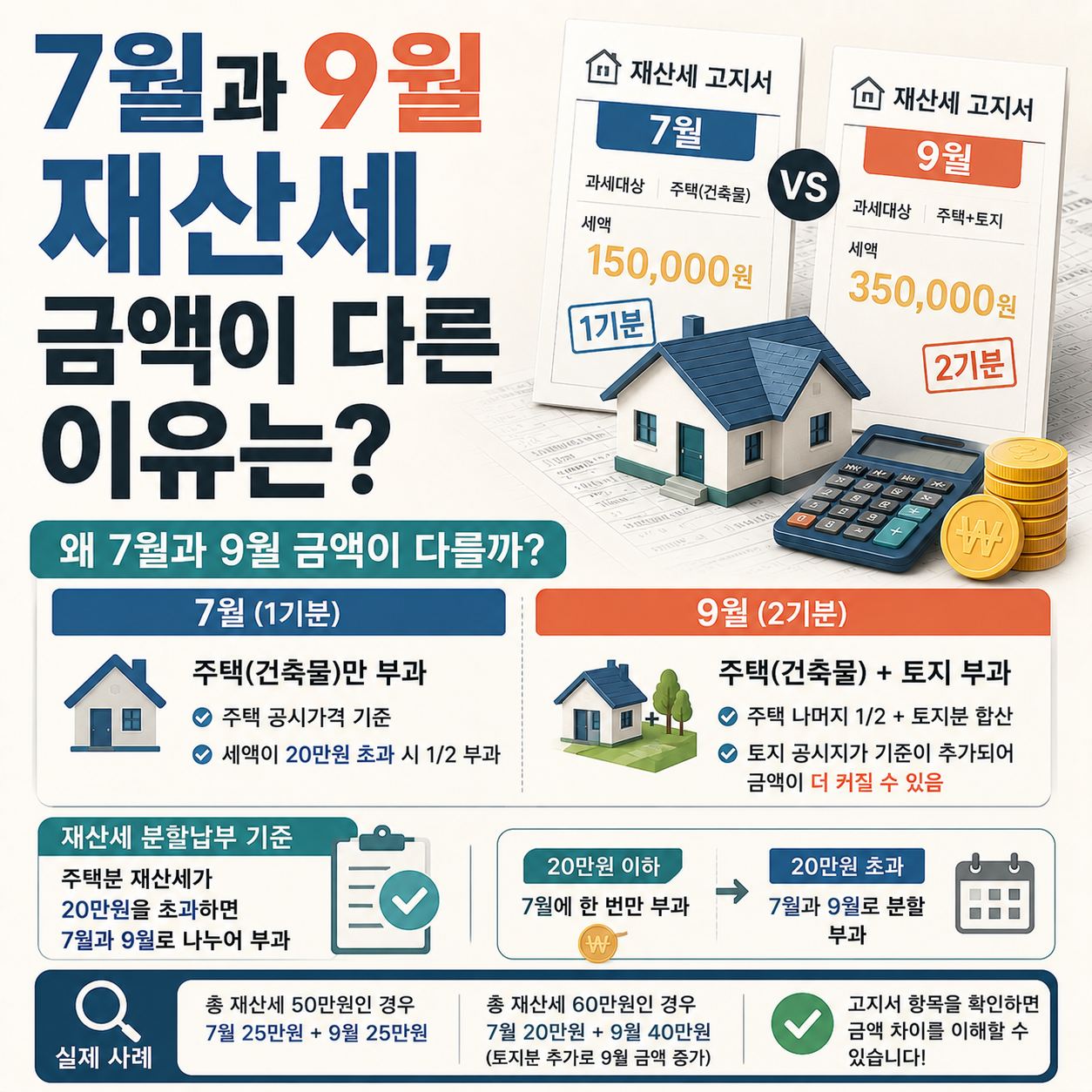 7월과 9월 재산세 고지서 금액 차이를 비교하는 이미지