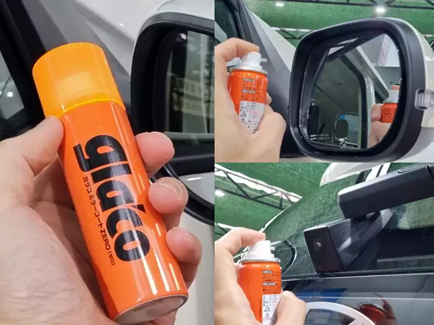 사이드 미러와 후방 카메라에 발수 코팅 스프레이를 뿌렸습니다.