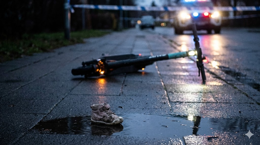 전동 킥보드 사고 현장의 비극을 암시하는 이미지