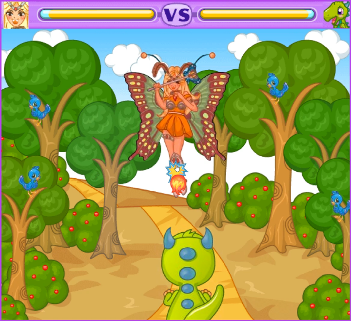 거대나방막기-플래시게임-플레이-수호용의-불-공격으로-우두머리-나방-요정을-공격하는-화면