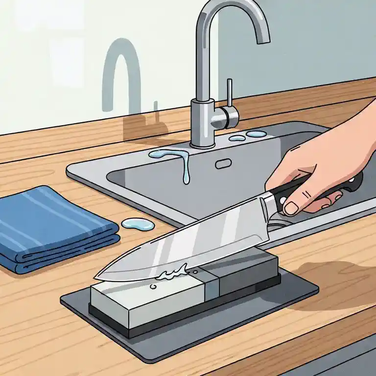 숫돌에 칼 가는 손