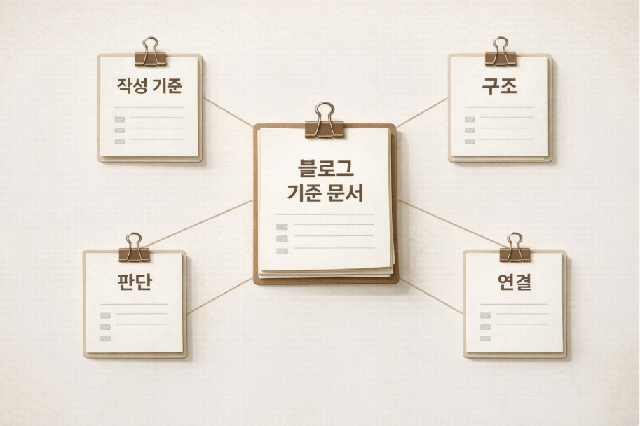 블로그 전체 시리즈를 연결하는 기준 문서를 표현한 이미지