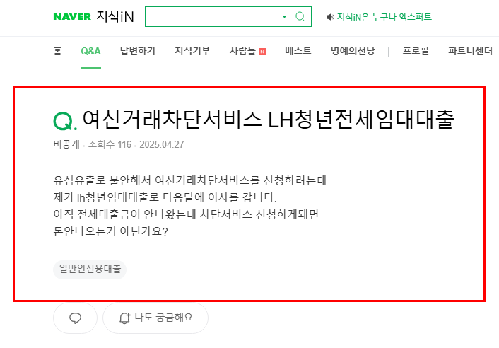 여신거래차단 대출전 실행 시 질문 지식인