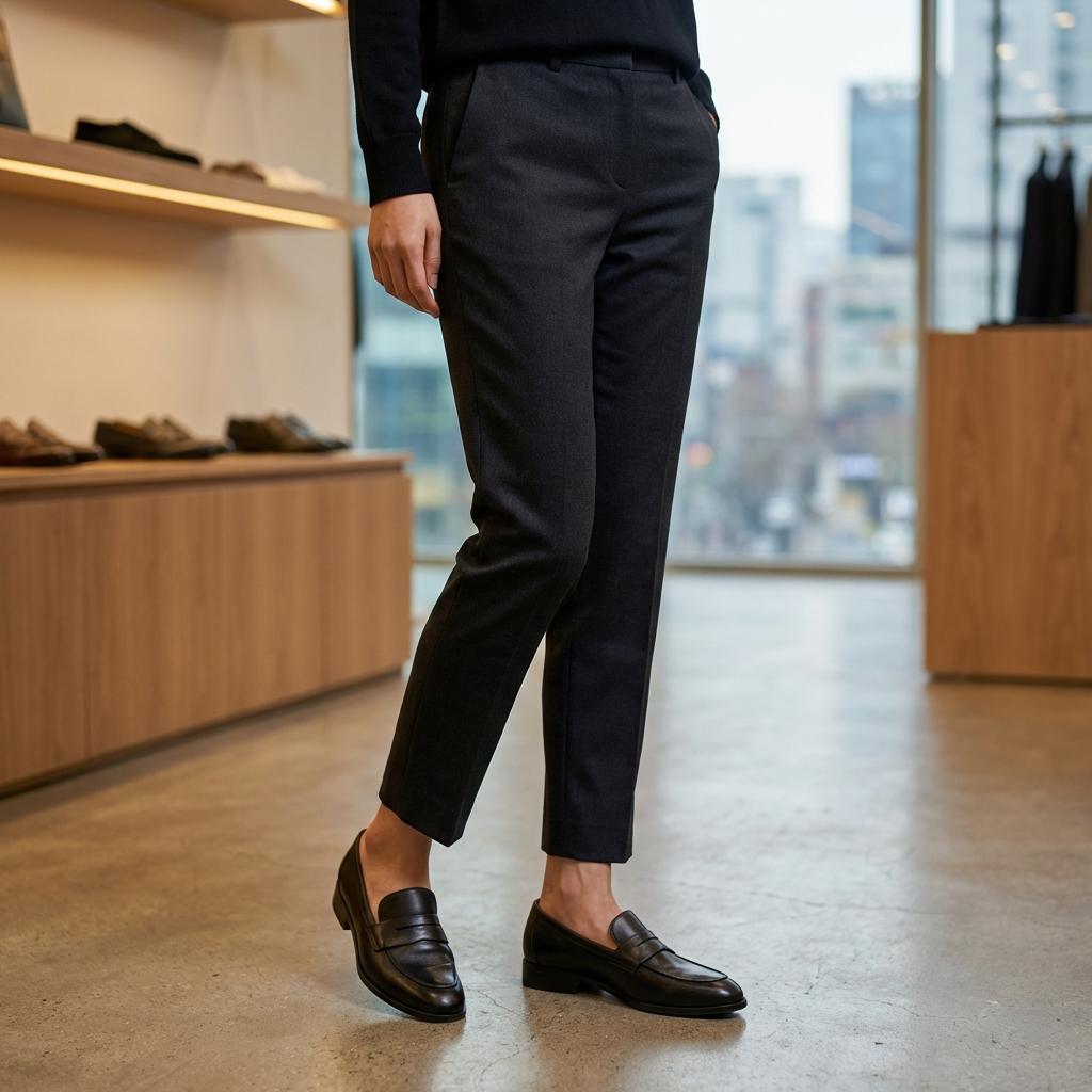 테이퍼드 핏 바지에 슬립온 신을 때 양말 선택법