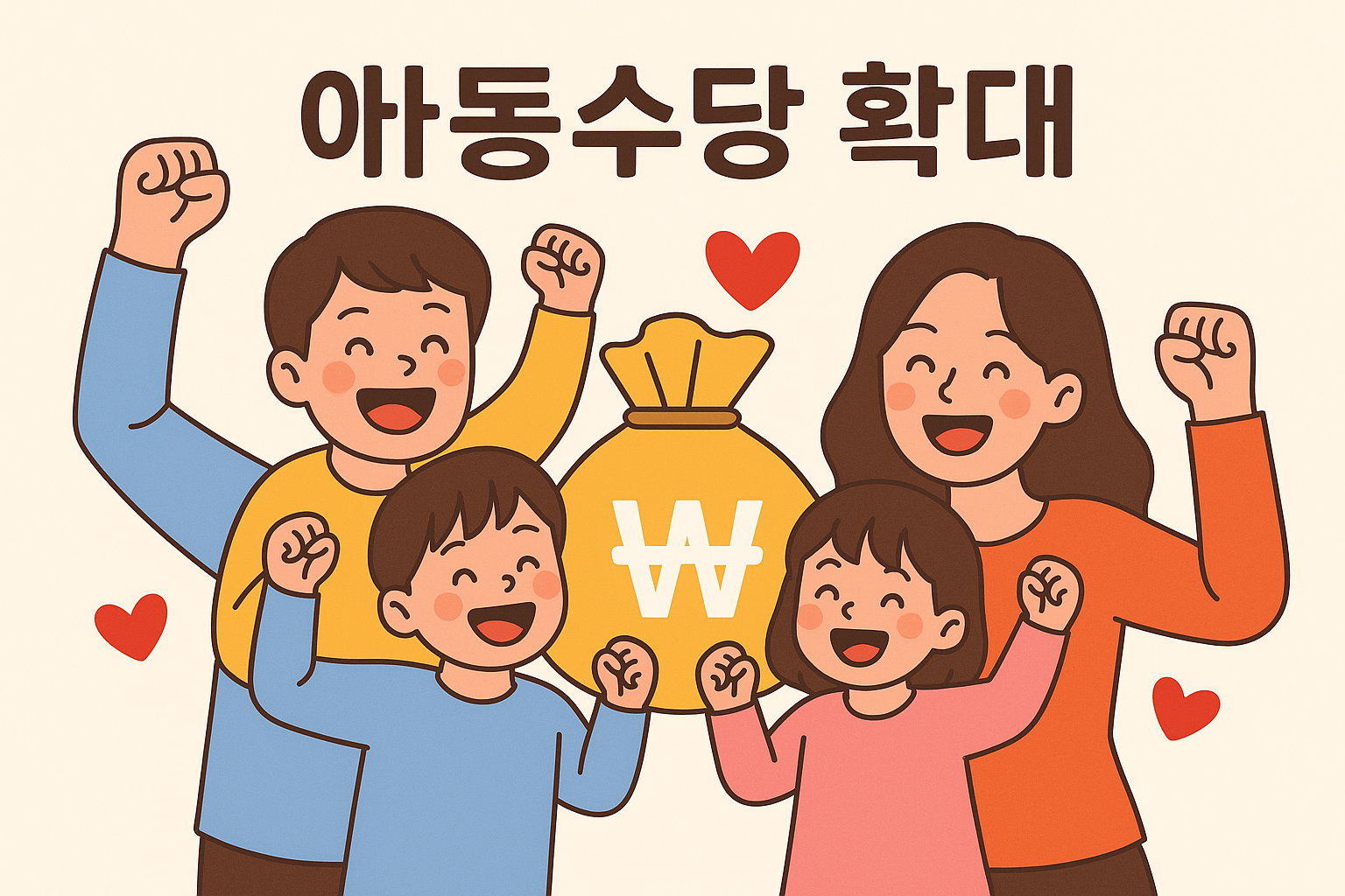 아동수당 만 18세 확대로 행복 해 하는 가족 모습