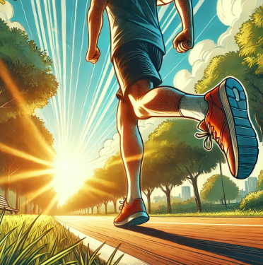 아침햇살을 맞으며 달리기를 하고 있는 남성