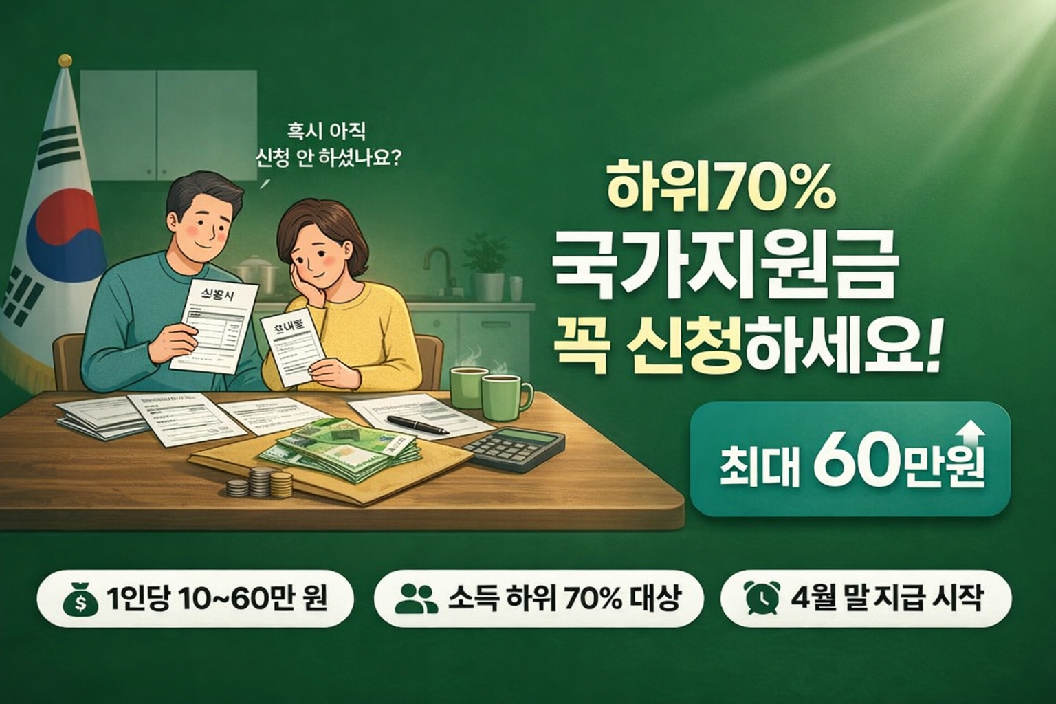 소득하위 70% 국가지원금 안내문