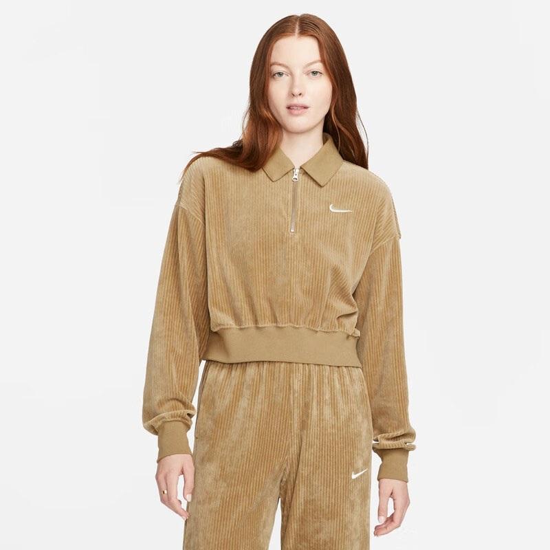 나이키 벨루어 코듀로이 하프 집업 크롭 카라티 벨벳 트레이닝 세트 DQ5939-010 DQ5922-010