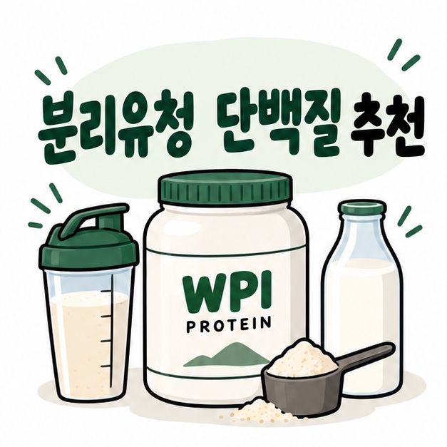 프로틴 셰이커와 WPI 단백질 파우더 아이콘 옆에 분리유청 단백질 추천이라는 제목이 크게 적힌 대표 썸네일