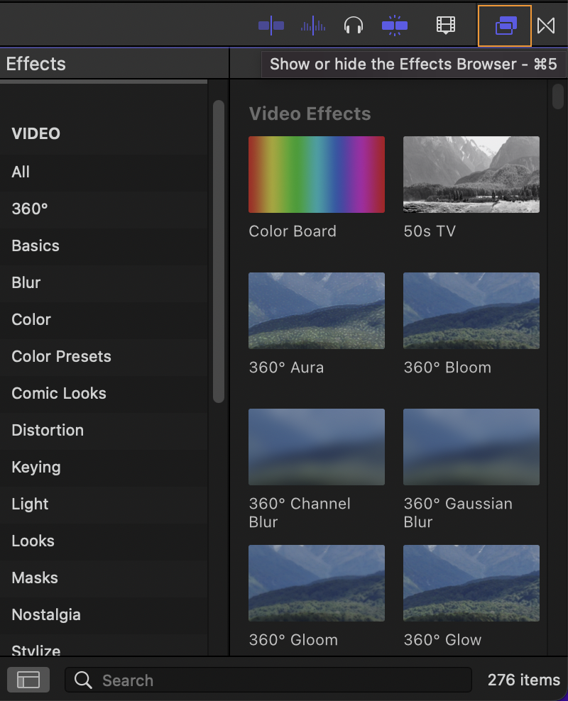 파이널컷 프로 이펙트 창 on/off