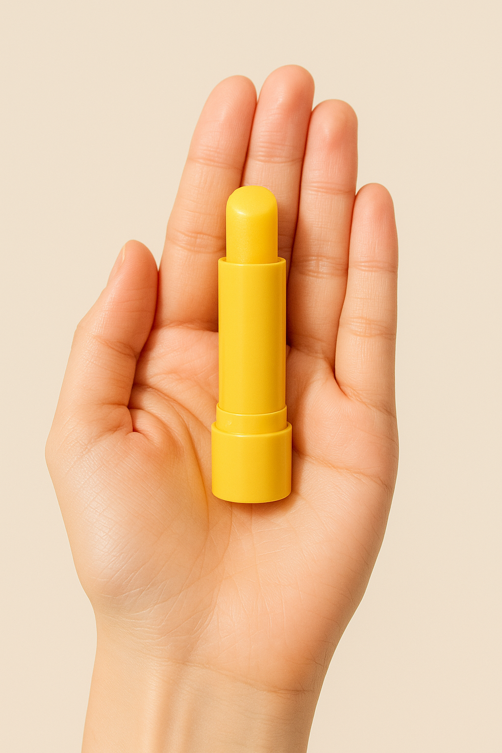 폼폼푸린 캐릭터가 그려진 립밤을 손 위에 올려둔 모습