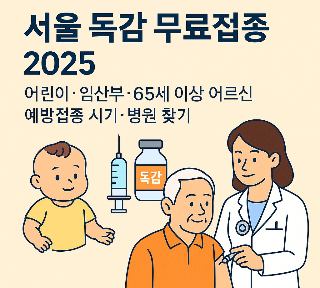 서울 독감 무료접종 2025 인포그래픽 – 어린이, 임산부, 어르신 예방접종 안내 이미지