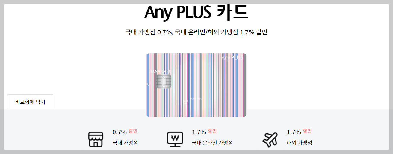 하나카드 Any PLUS 카드는 전월 실적과 관계없이 혜택을 제공하는 하나카드의 BEST 신용카드 상품입니다.