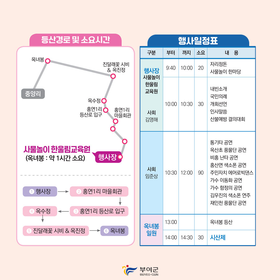 제 15회 옥산 옥려봉 진달래꽃 십리길 축제 일정표