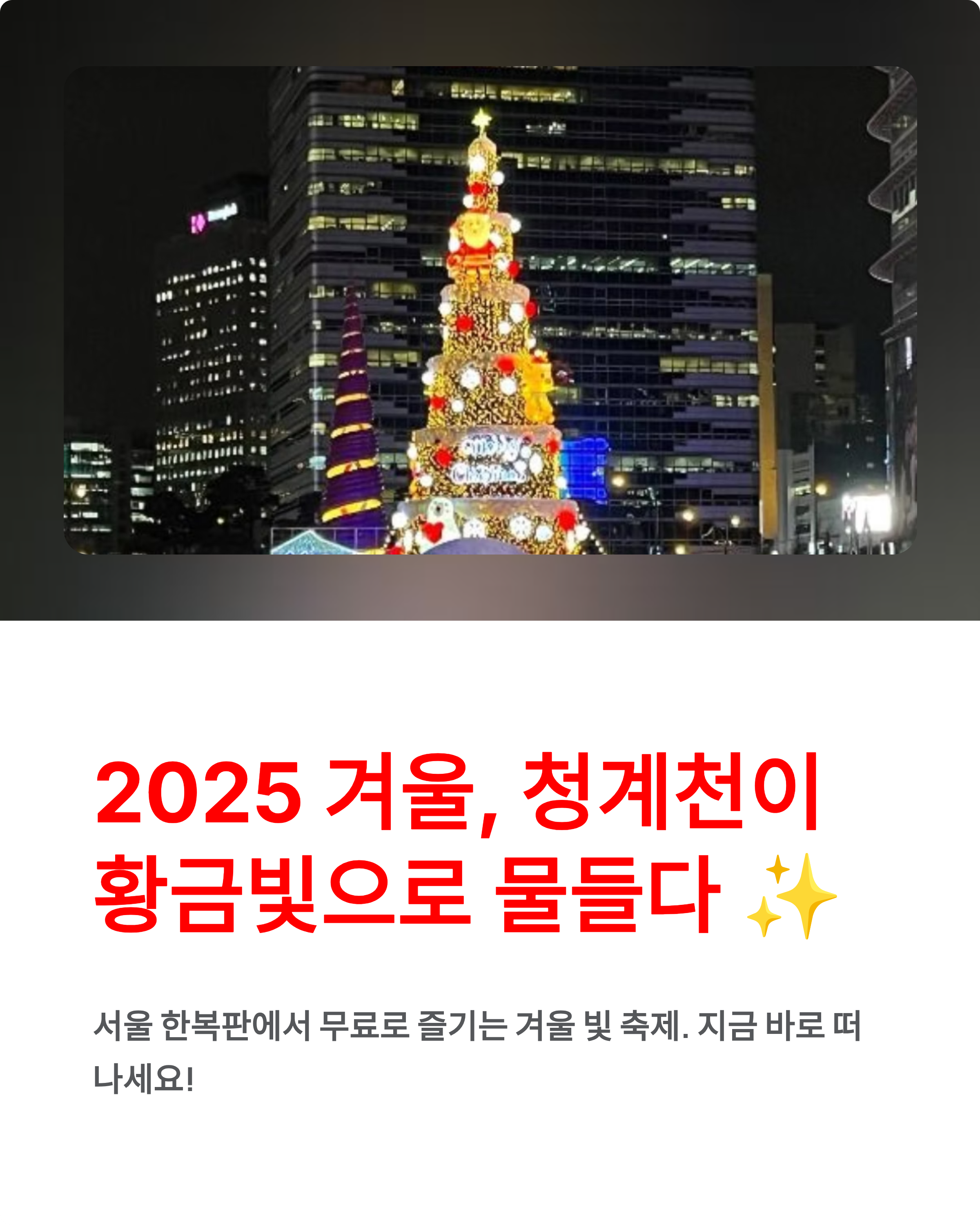 겨울, 청계천의 빛 축제 기간,행사내용,장소,입장료,주차정보 ❘ 2025 겨울밤을 황금빛으로 물들이는 순간