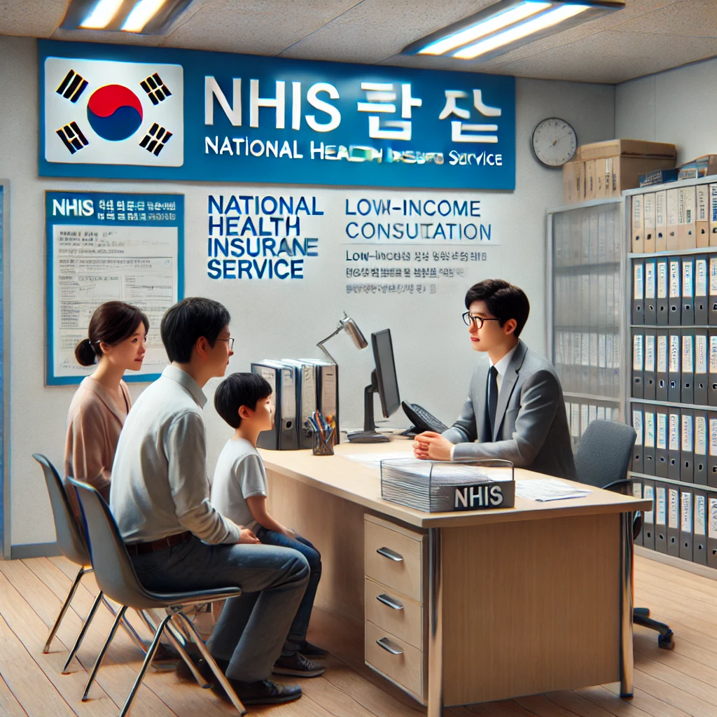 건강보험 상담을 받는 저소득층 가족