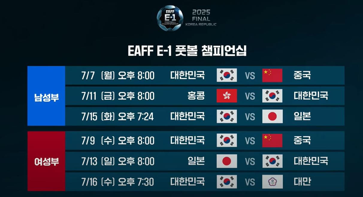 2025 동아시안컵 한국 중국 축구 중계와 일정 총정리