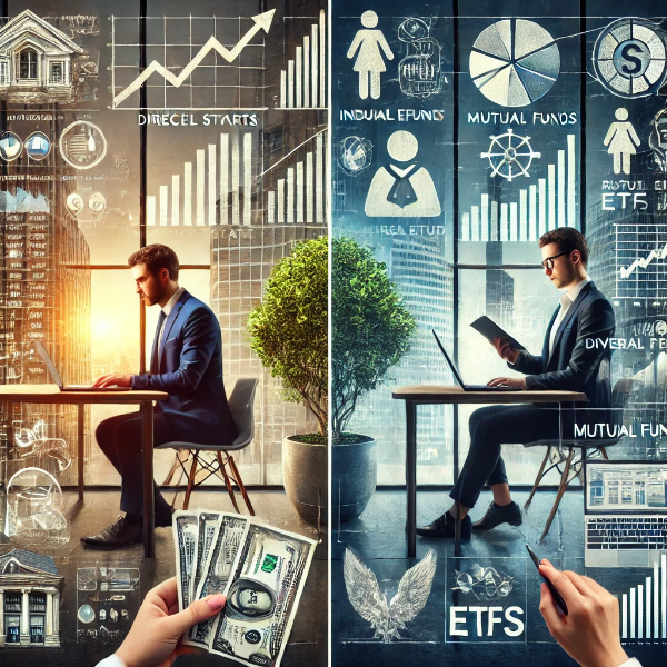 남성이 컴퓨터로 간접투자 기대 평균수익 보는 이미지