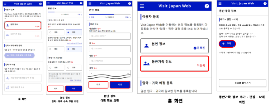 비짓재팬 등록방법 동반가족 일본 입국심사