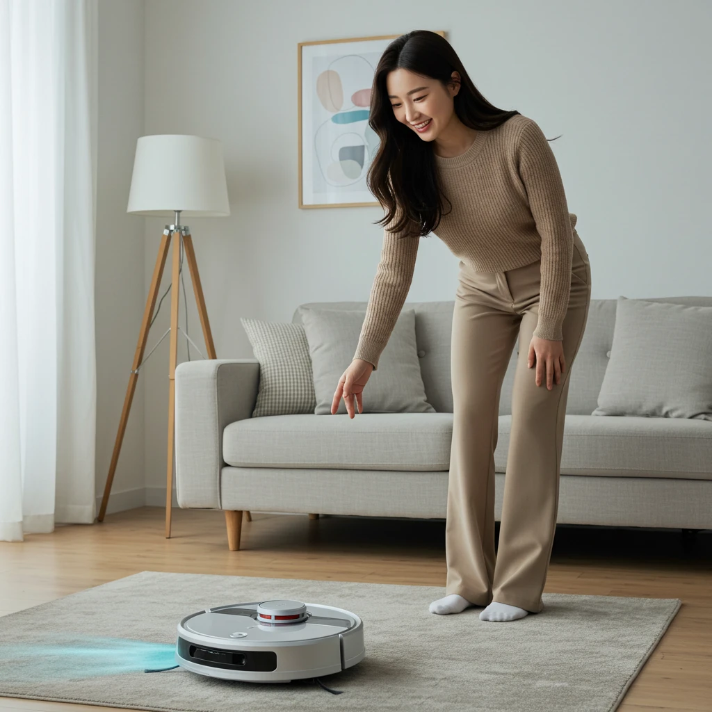 로봇청소기-사용하는-여자