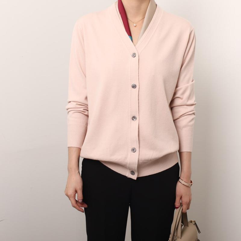 여성 브이넥가디건 단추 봄 니트가디건