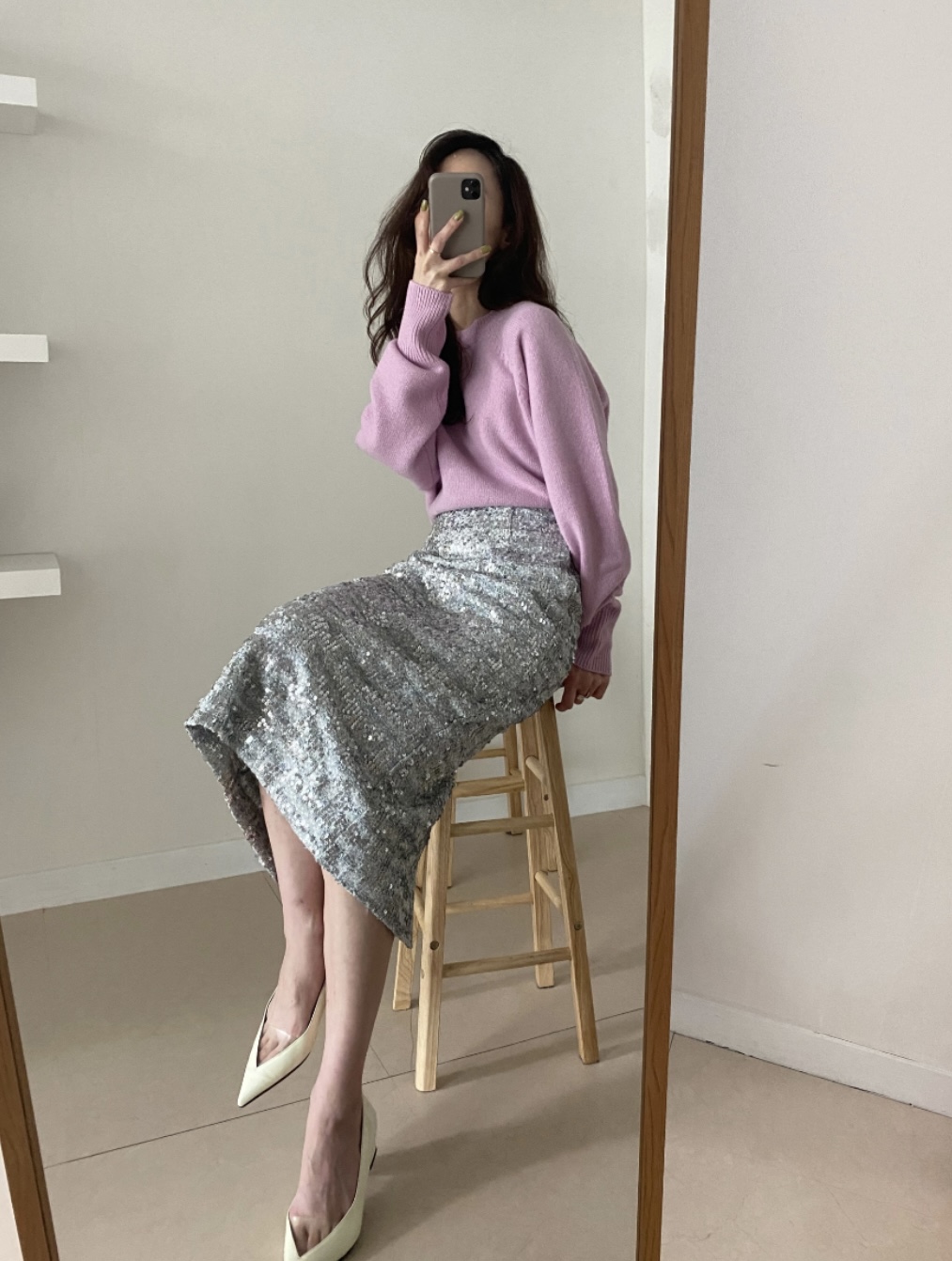 글리터 트위드 스팽글 스커트 h라인 롱 스커트 3color (S,M)