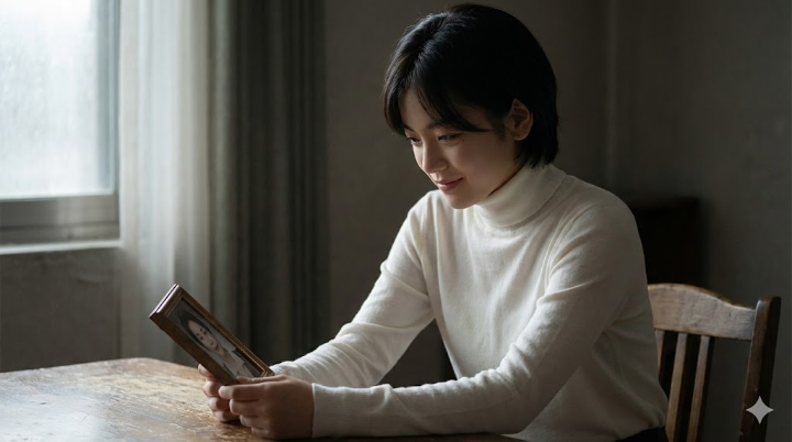 모든 일이 끝난 후 소민이 어머니의 사진을 바라보는 정적인 샷