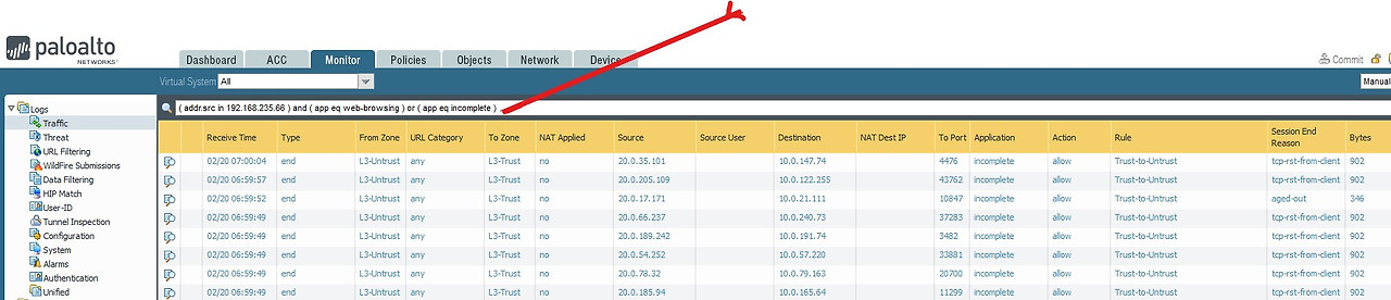 Traffic Monitor Filtering