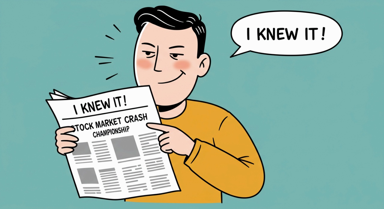 신문 기사를 보며 알고 있었다고 말하며 웃고 있는 남자