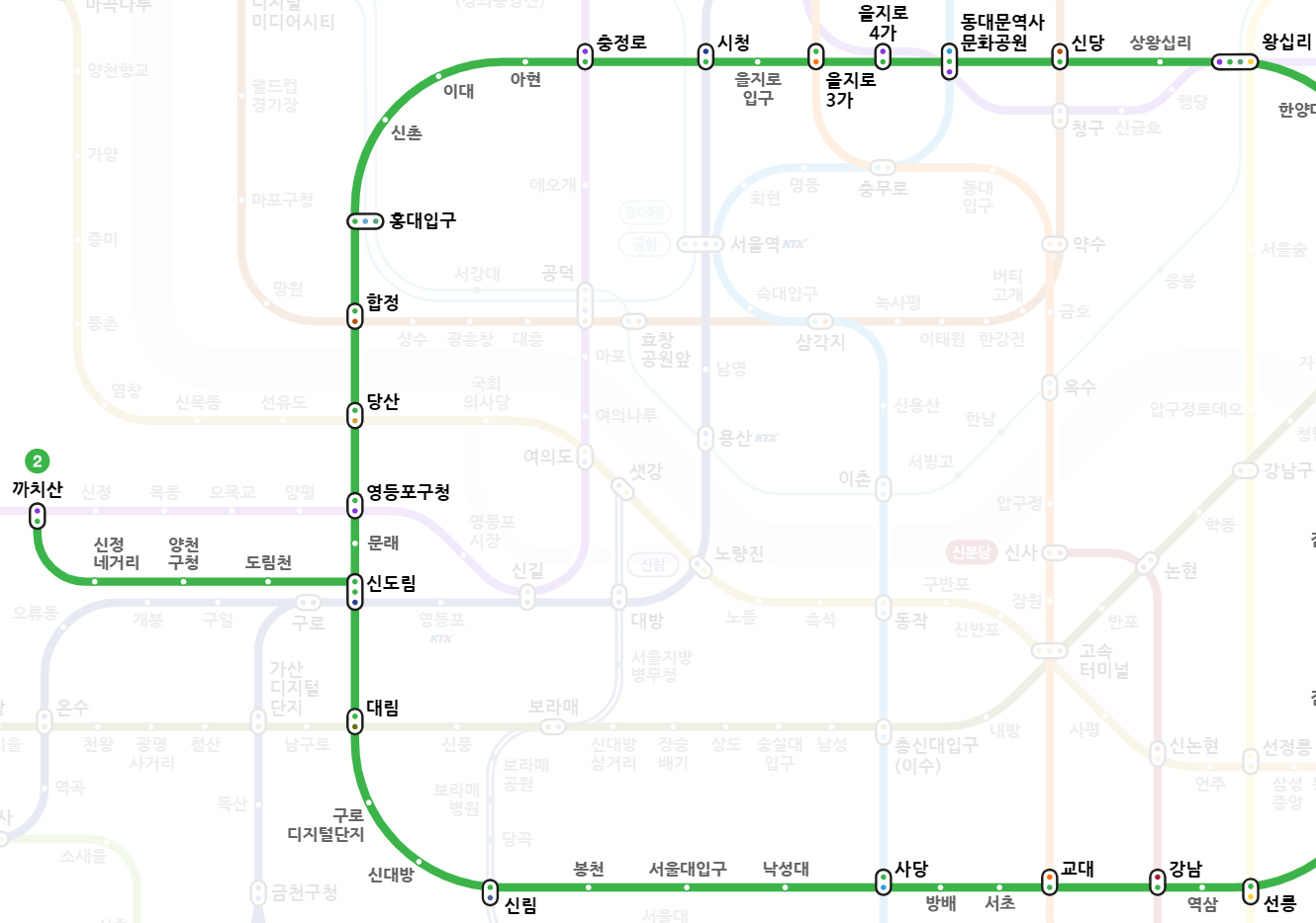 서울 2호선 지하철 노선도 크게 보기